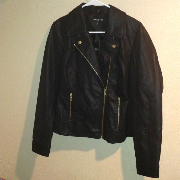 Baccini Jackets & Blazers - NWT BACCINI Vegan Leather Jacket Multiple Pockets Size L
